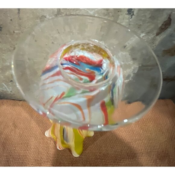 VTG Hand Blown Swirled Art Glass Vase Yellow Orange Red & White 7" Murano Style - Picture 9 of 9